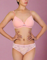Butterfly back Bra With Lacy Panty SET-PEACH PEARL