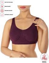Double-layered modal bra for home, pregnancy, and sleep – wine red