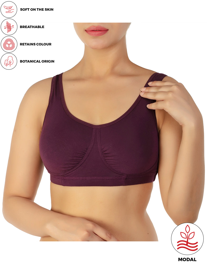 Double-layered modal bra for home, pregnancy, and sleep – wine red