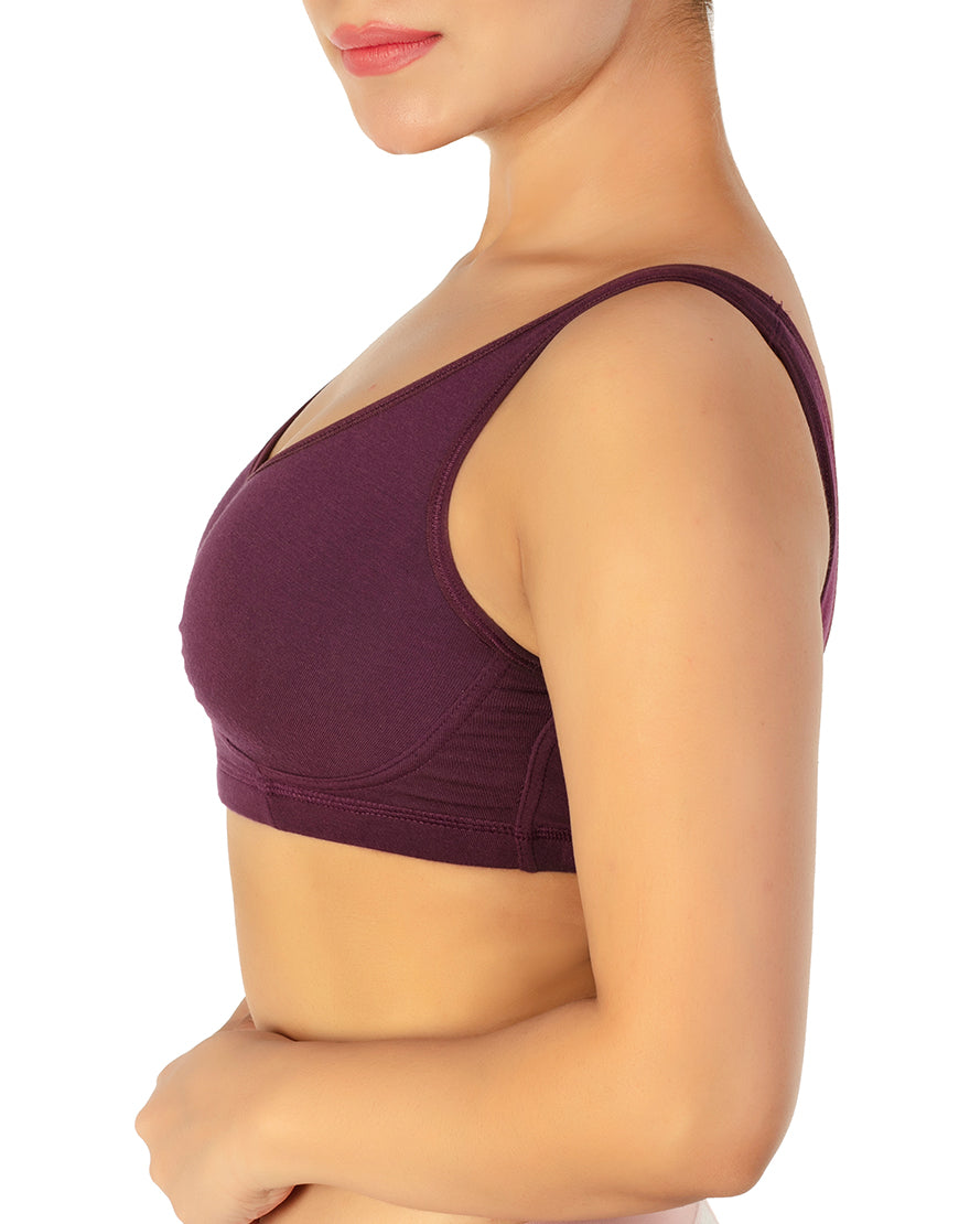 Double-layered modal bra for home, pregnancy, and sleep – wine red