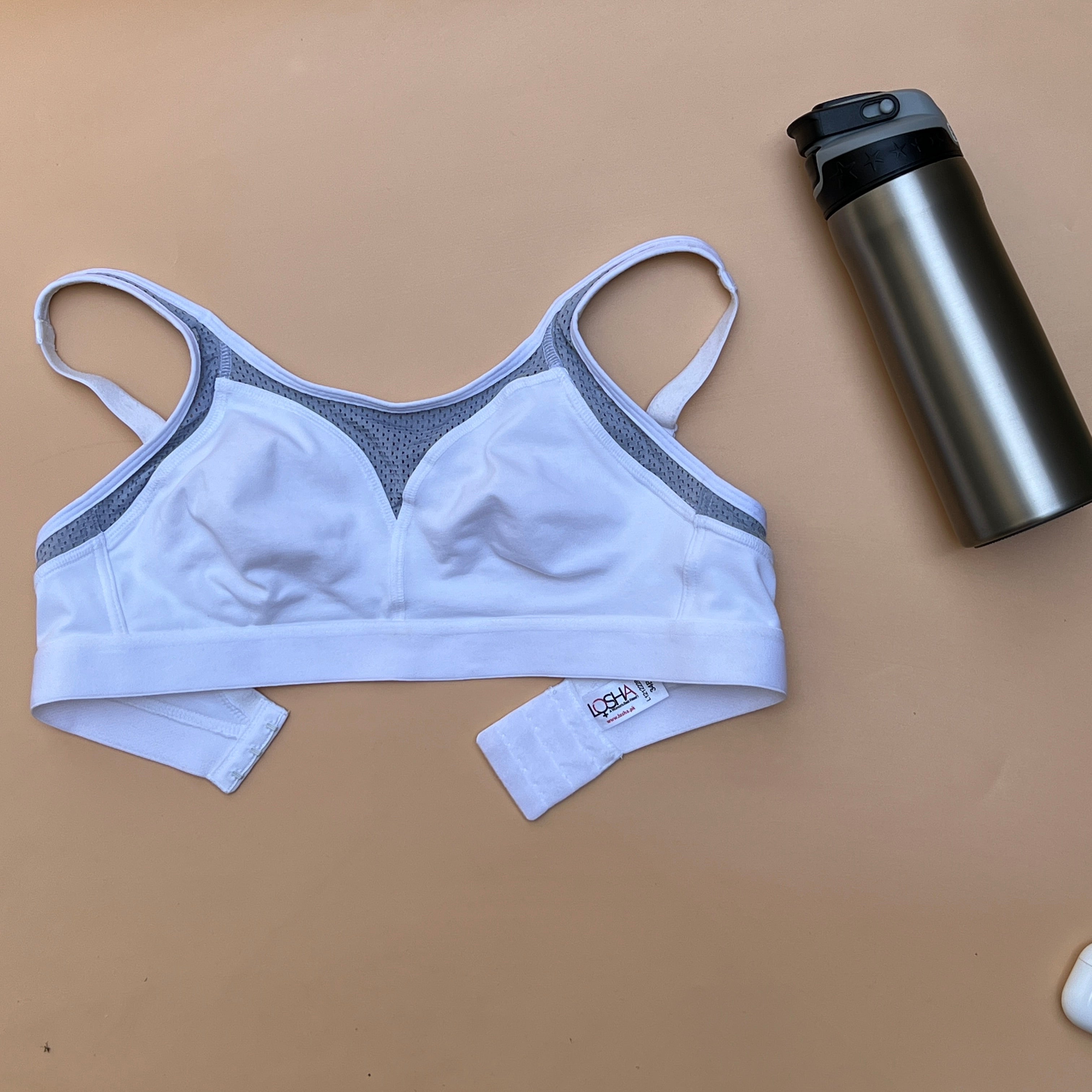Losha Cotton Double Layer Medium to High Support Bra – White