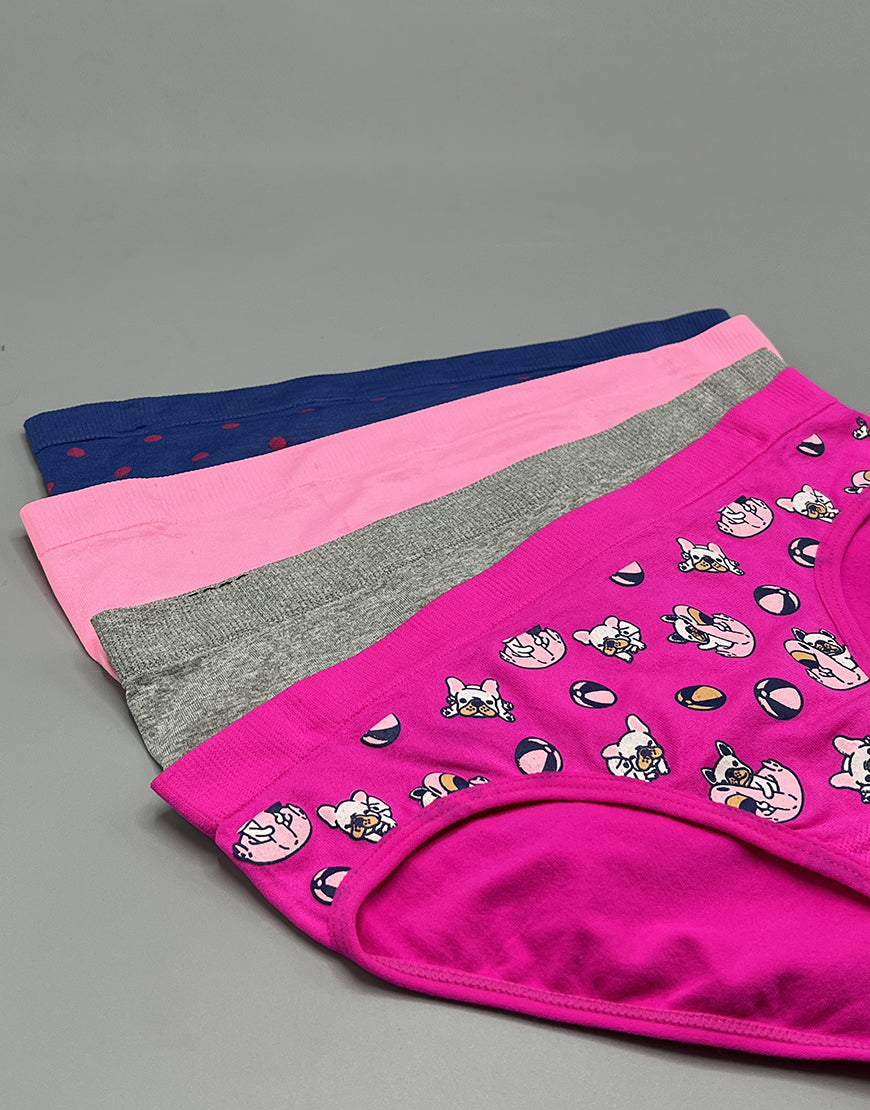 TEENS PACK OF 4 SEAMLESS SOLID &amp; PRINTED HIPSTER BRIEFS - PINK GLOW