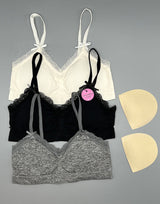 Teens Pack of 3 Training Bras with Removable Pads – Black/Gray/Off-White