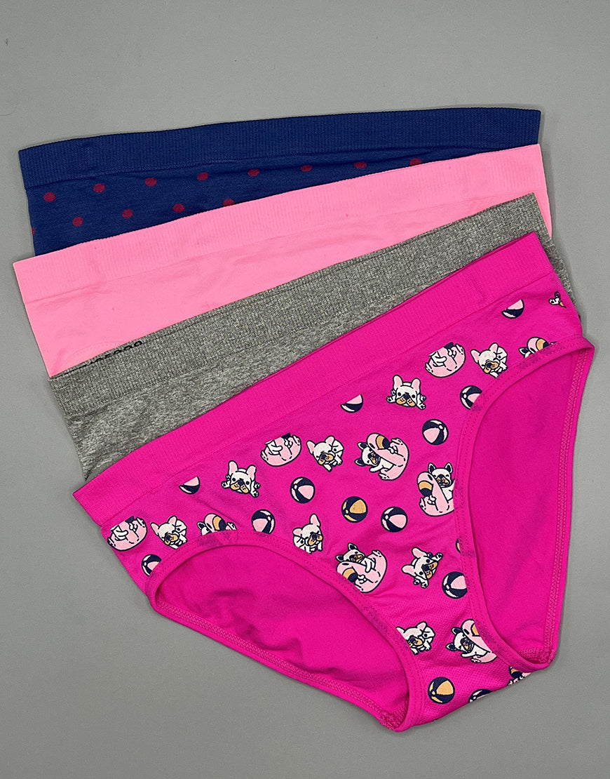 TEENS PACK OF 4 SEAMLESS SOLID &amp; PRINTED HIPSTER BRIEFS - PINK GLOW