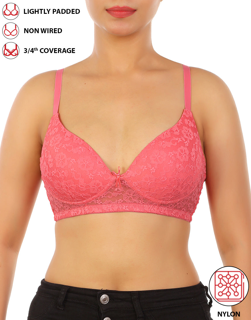 Lightly padded, wireless 3/4 coverage lace bra – Pink Lemonade