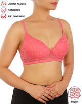 Leicht gepolsterter, bügelloser BH mit 3/4-Abdeckung und Spitzenmuster – Pink Lemonade