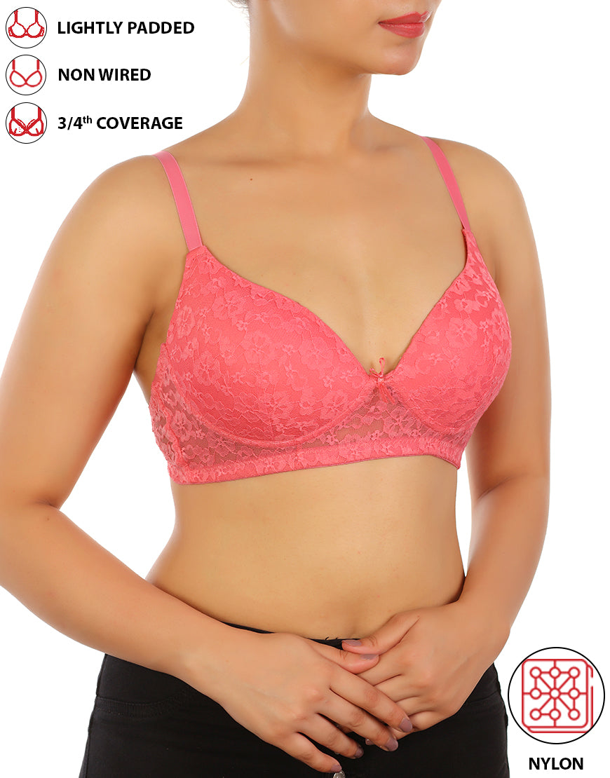 Lightly padded, wireless 3/4 coverage lace bra – Pink Lemonade