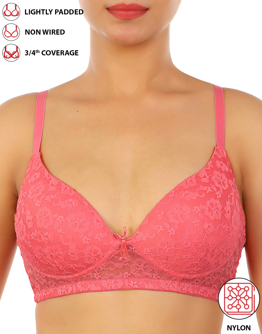 Lightly padded, wireless 3/4 coverage lace bra – Pink Lemonade