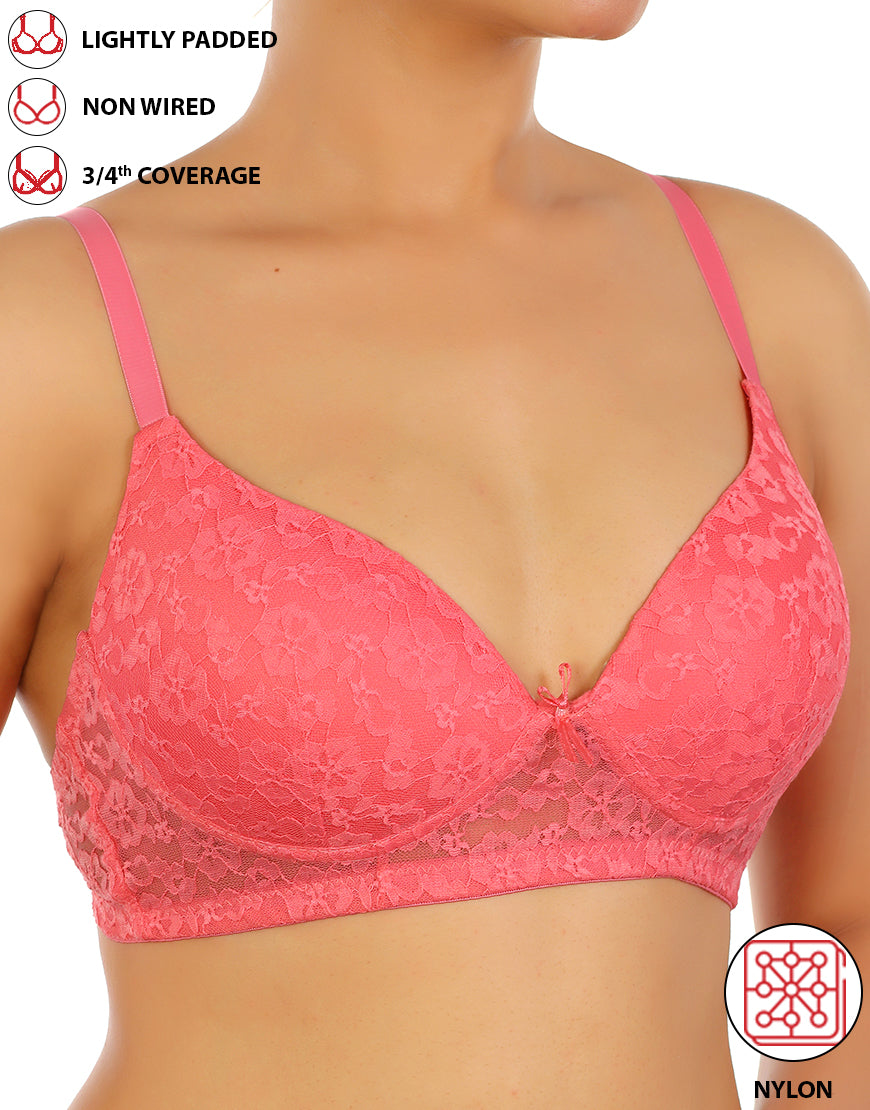 Lightly padded, wireless 3/4 coverage lace bra – Pink Lemonade