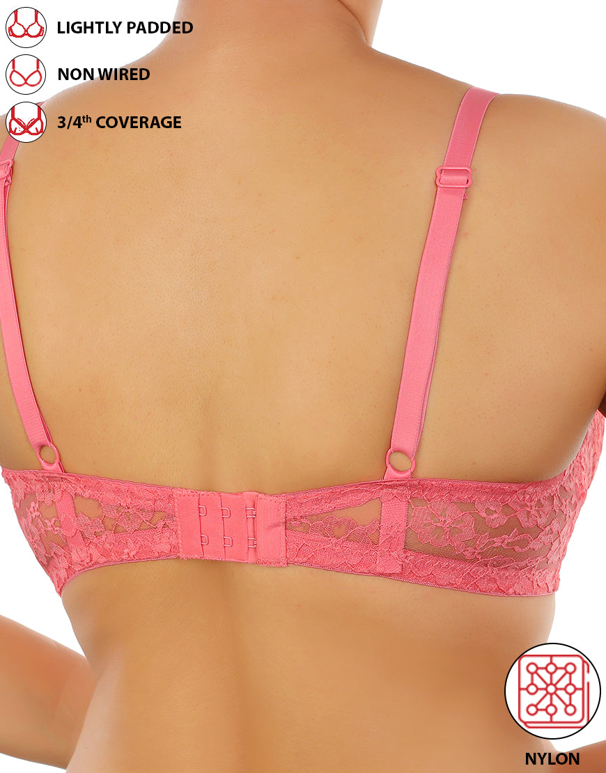 Lightly padded, wireless 3/4 coverage lace bra – Pink Lemonade