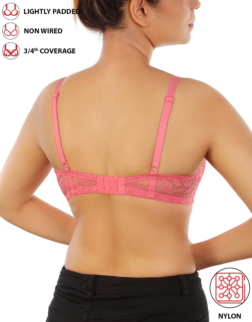 Lightly padded, wireless 3/4 coverage lace bra – Pink Lemonade