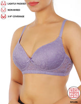 Leicht gepolsterter, bügelloser BH mit 3/4-Abdeckung und Spitzenmuster – Violette Tulpe