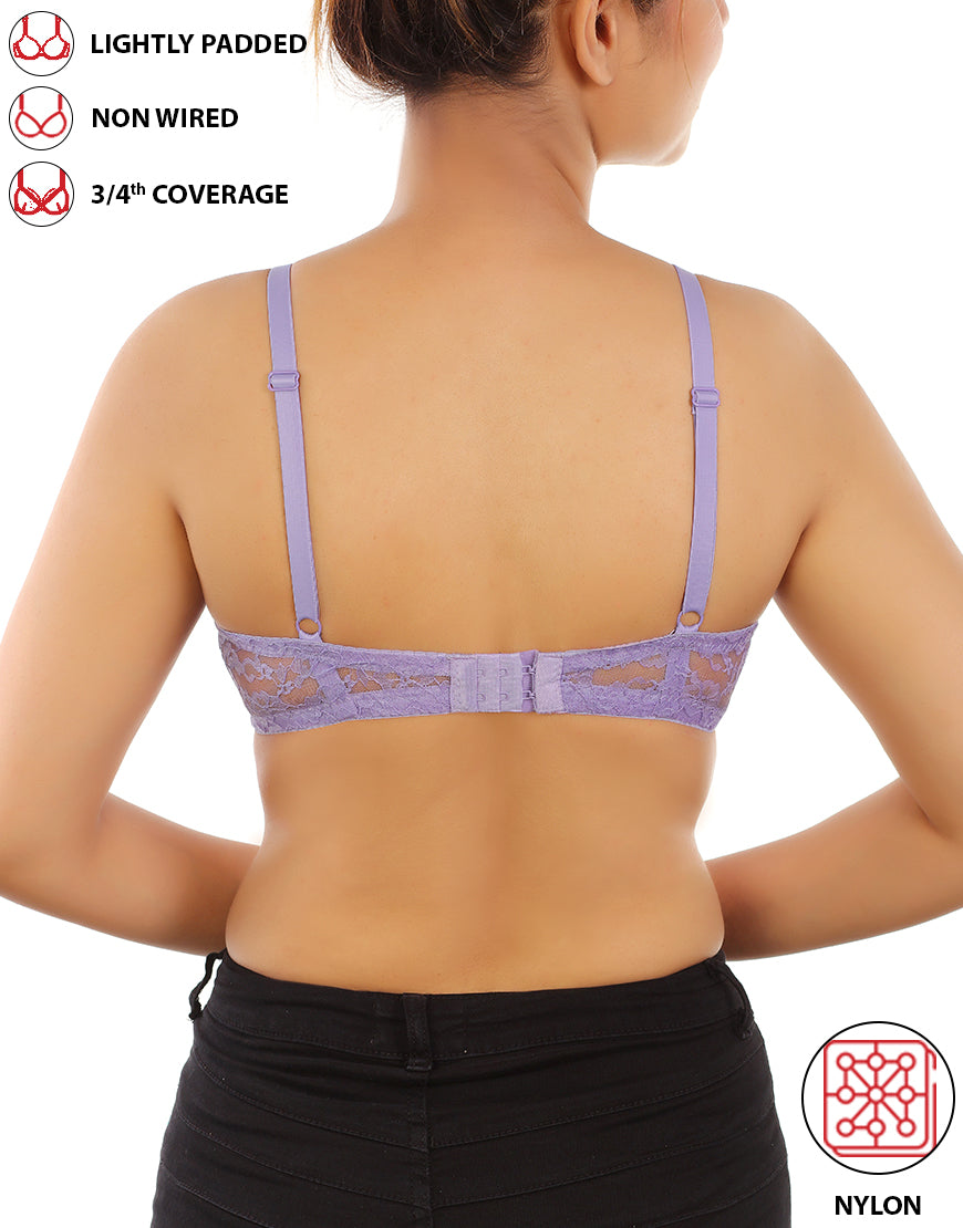 Lightly padded, wireless 3/4 coverage bra with lace pattern – Violet Tulip