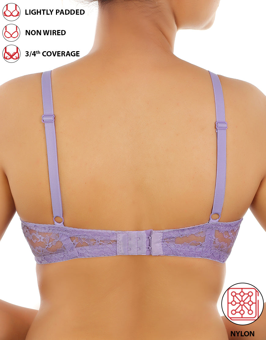 Lightly padded, wireless 3/4 coverage bra with lace pattern – Violet Tulip