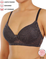 Leicht gepolsterter, bügelloser BH mit 3/4-Abdeckung und Spitzenmuster – Forgged Iron