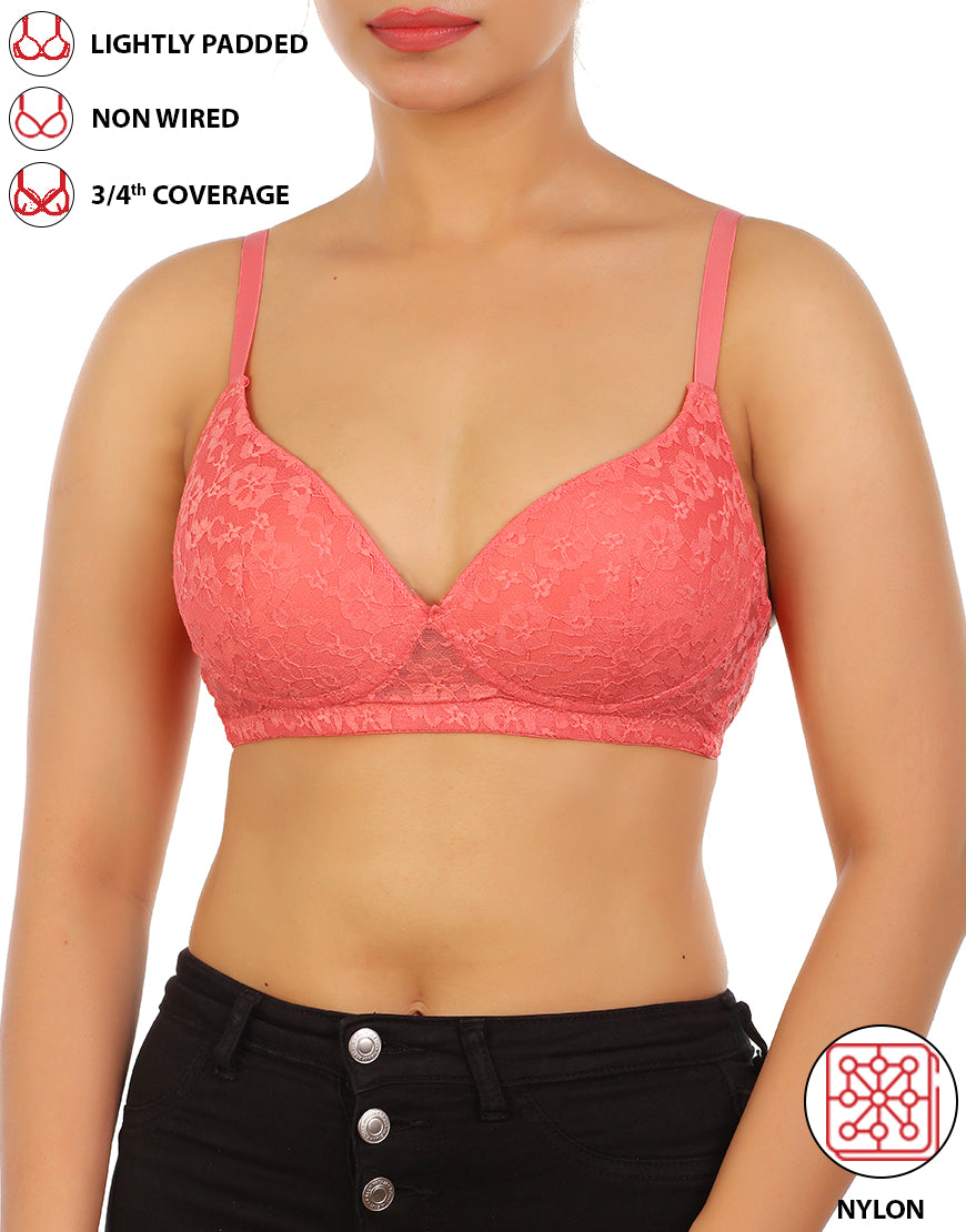 Lightly padded, wireless 3/4 coverage lace bra – Pink Lemonade