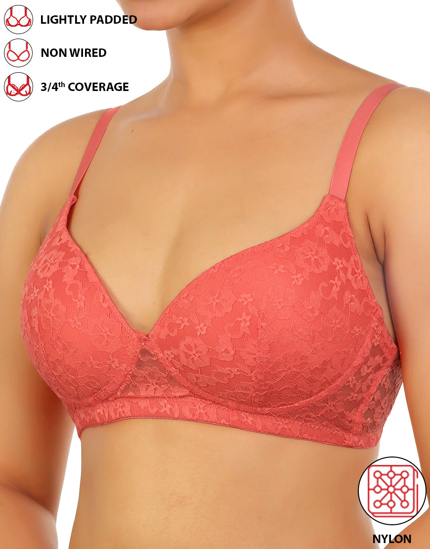 Lightly padded, wireless 3/4 coverage lace bra – Pink Lemonade