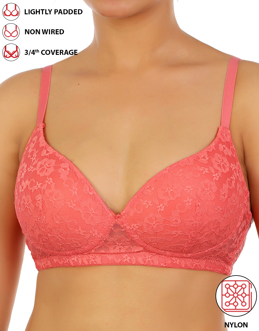 Lightly padded, wireless 3/4 coverage lace bra – Pink Lemonade