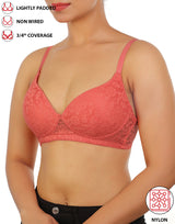 Leicht gepolsterter, bügelloser BH mit 3/4-Abdeckung und Spitzenmuster – Pink Lemonade