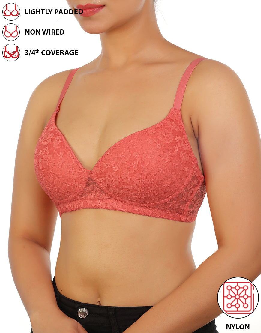 Lightly padded, wireless 3/4 coverage lace bra – Pink Lemonade