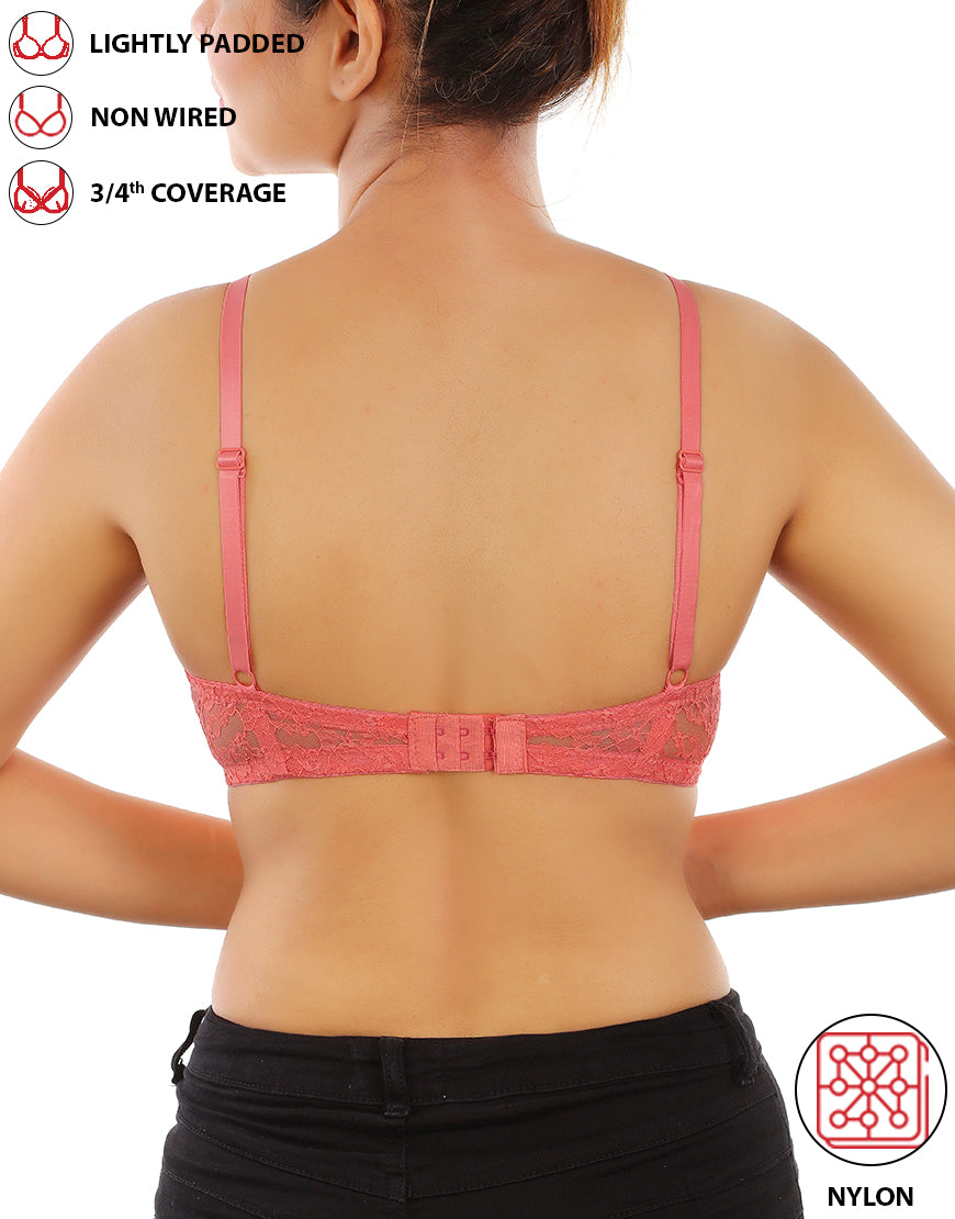 Lightly padded, wireless 3/4 coverage lace bra – Pink Lemonade