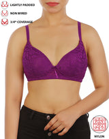 Lightly padded, wireless 3/4 coverage lace bra – Grape Juice