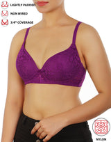 Lightly padded, wireless 3/4 coverage lace bra – Grape Juice
