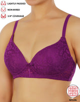 Lightly padded, wireless 3/4 coverage lace bra – Grape Juice