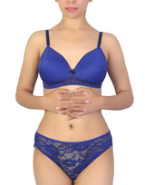 Butterfly Back Bra with Lace Panty SET – Blue Depths