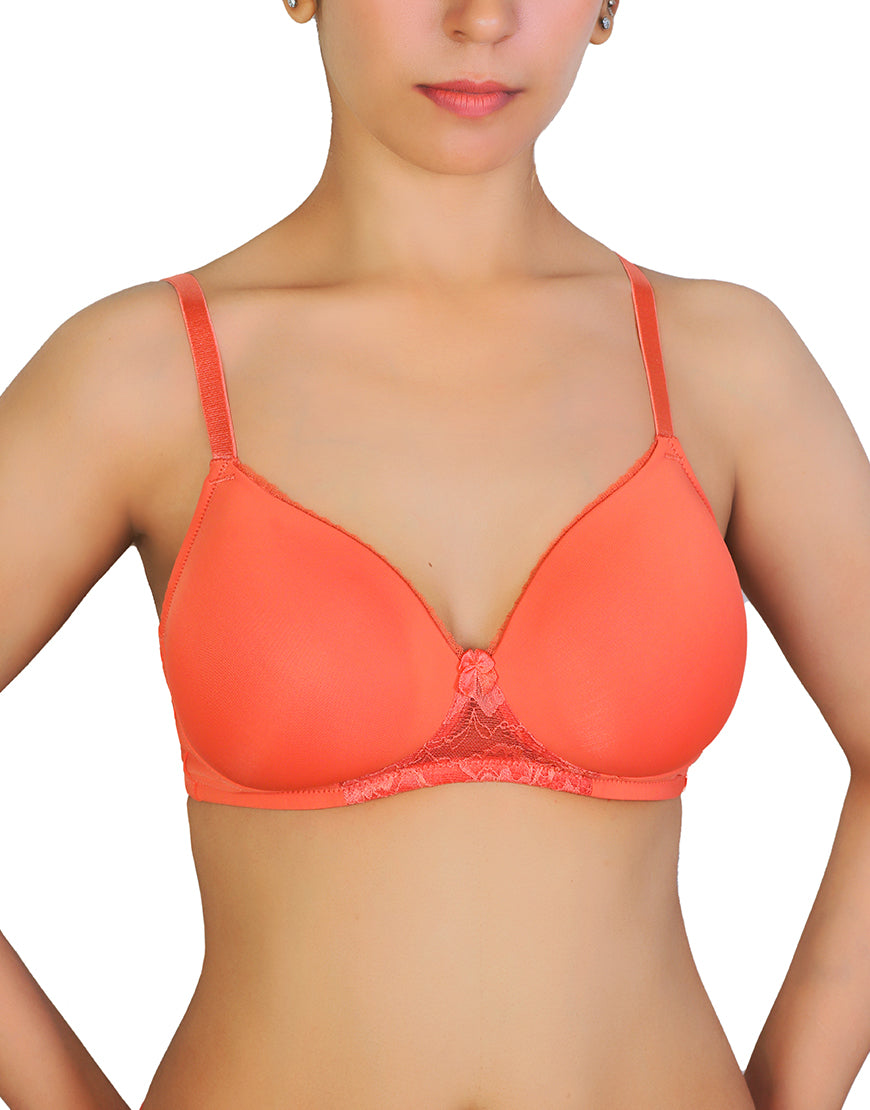 Wire-free T-shirt bra with lace accent – Burn Sienna