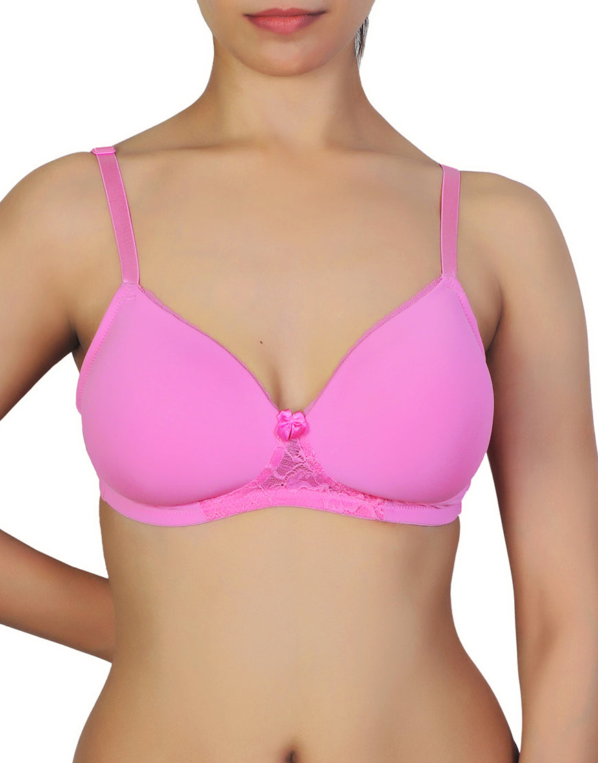 Wire-free T-shirt bra with lace accent – Pink Cosmos