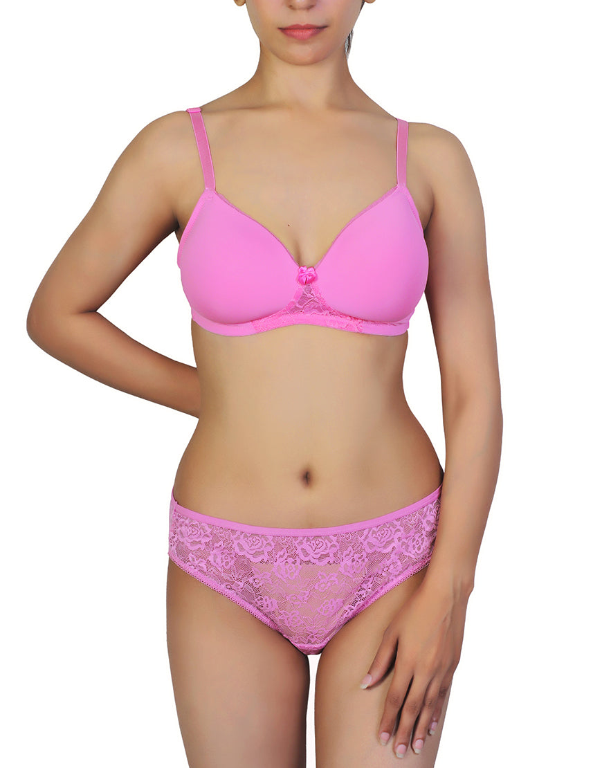 Butterfly Back Bra with Lace Panty SET – Pink Cosmos