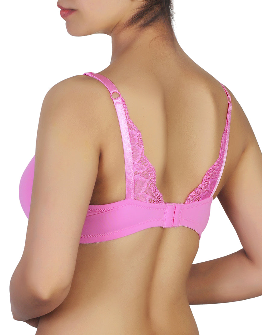 Wire-free T-shirt bra with lace accent – Pink Cosmos