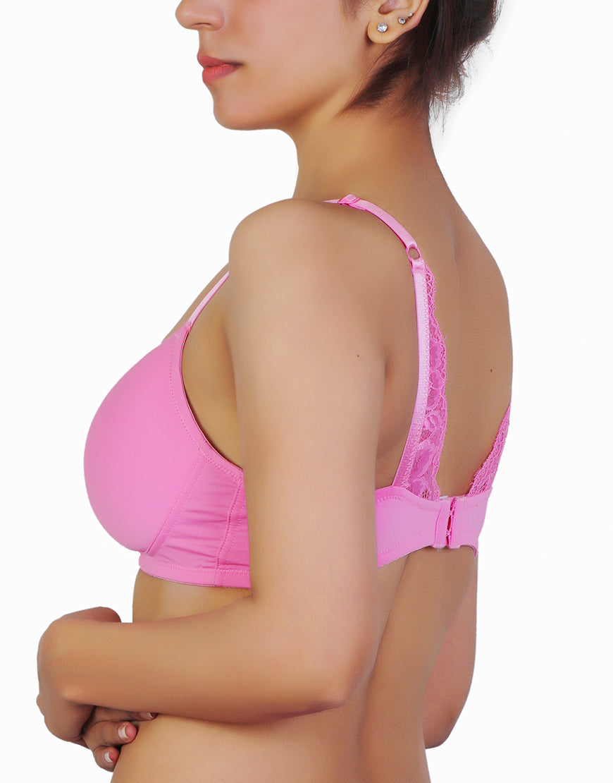 Wire-free T-shirt bra with lace accent – Pink Cosmos