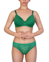Butterfly Back BH mit Spitzenpanty SET – Abundant Green