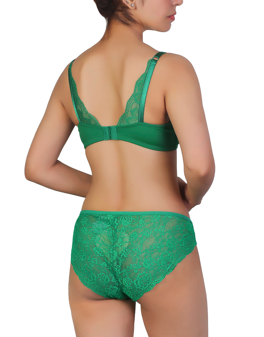 Butterfly Back Bra with Lace Panty SET – Abundant Green