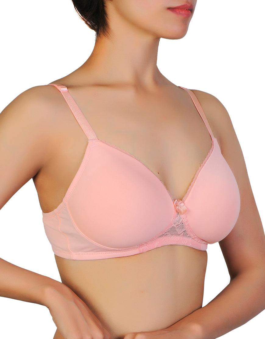 Wireless T-shirt bra with lace accent – Peach Pearl