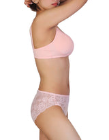 Butterfly back Bra With Lacy Panty SET-PEACH PEARL