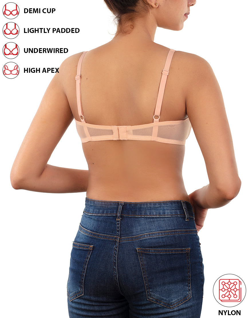 Demi-Cup High Apex, Feather-Light Padded Lace Bra – Rose Cloud
