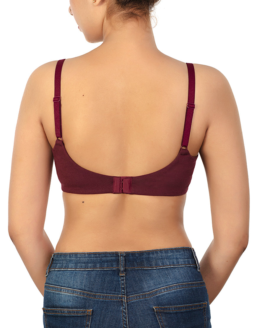 Side-smoothing, bio-washed, antibacterial cotton T-shirt bra without underwire – Chestnut brown
