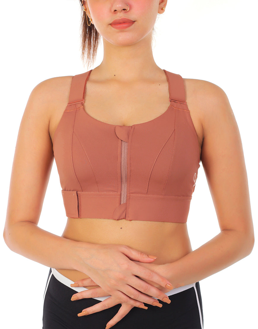 Premium-Qualität Frontverschluss gepolsterter High-Impact-Sport-BH mit verstellbarem Bund – Rost