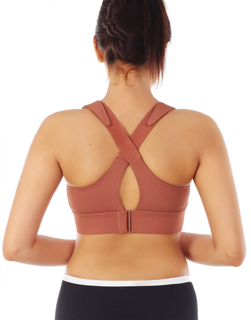 Premium-Qualität Frontverschluss gepolsterter High-Impact-Sport-BH mit verstellbarem Bund – Rost
