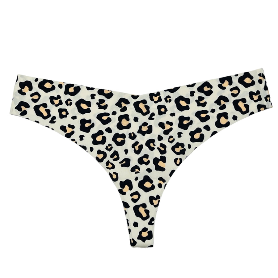 Laser-cut thong briefs - cheetah print - CARAMEL