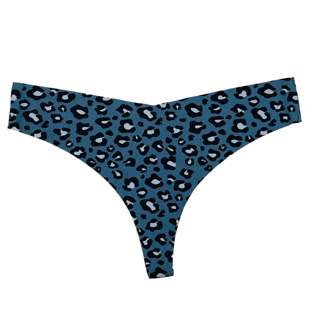 Laser-cut thong briefs - cheetah print - blue