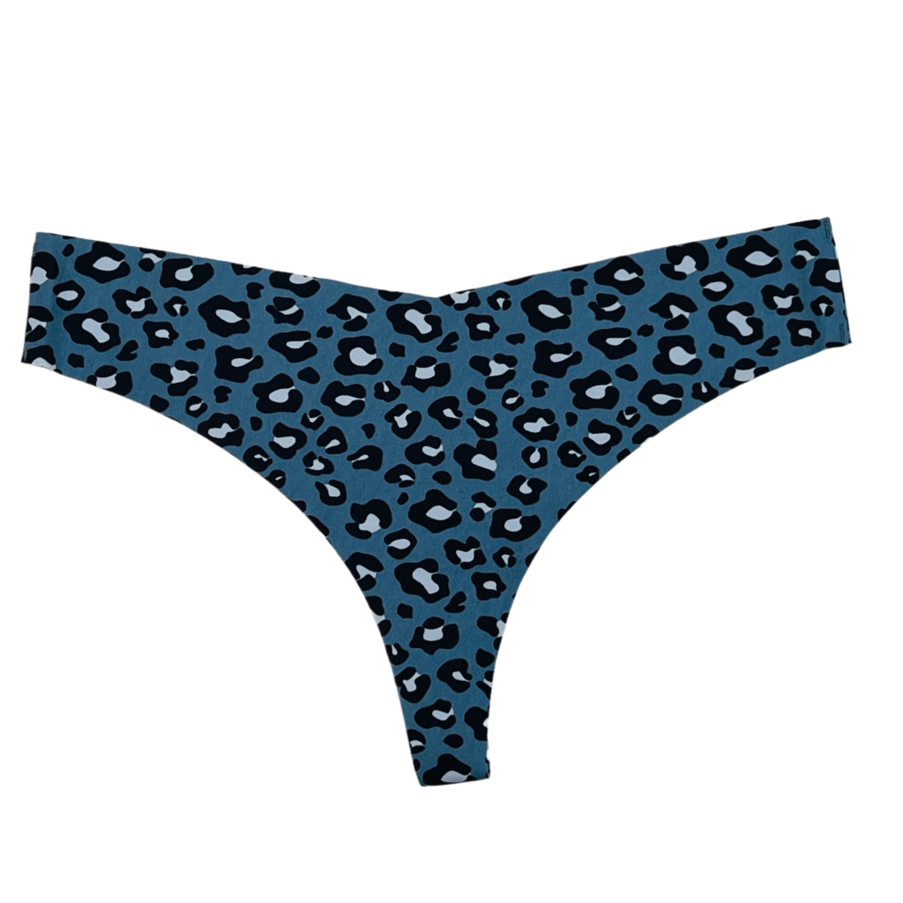 Laser-cut thong briefs - cheetah print - blue