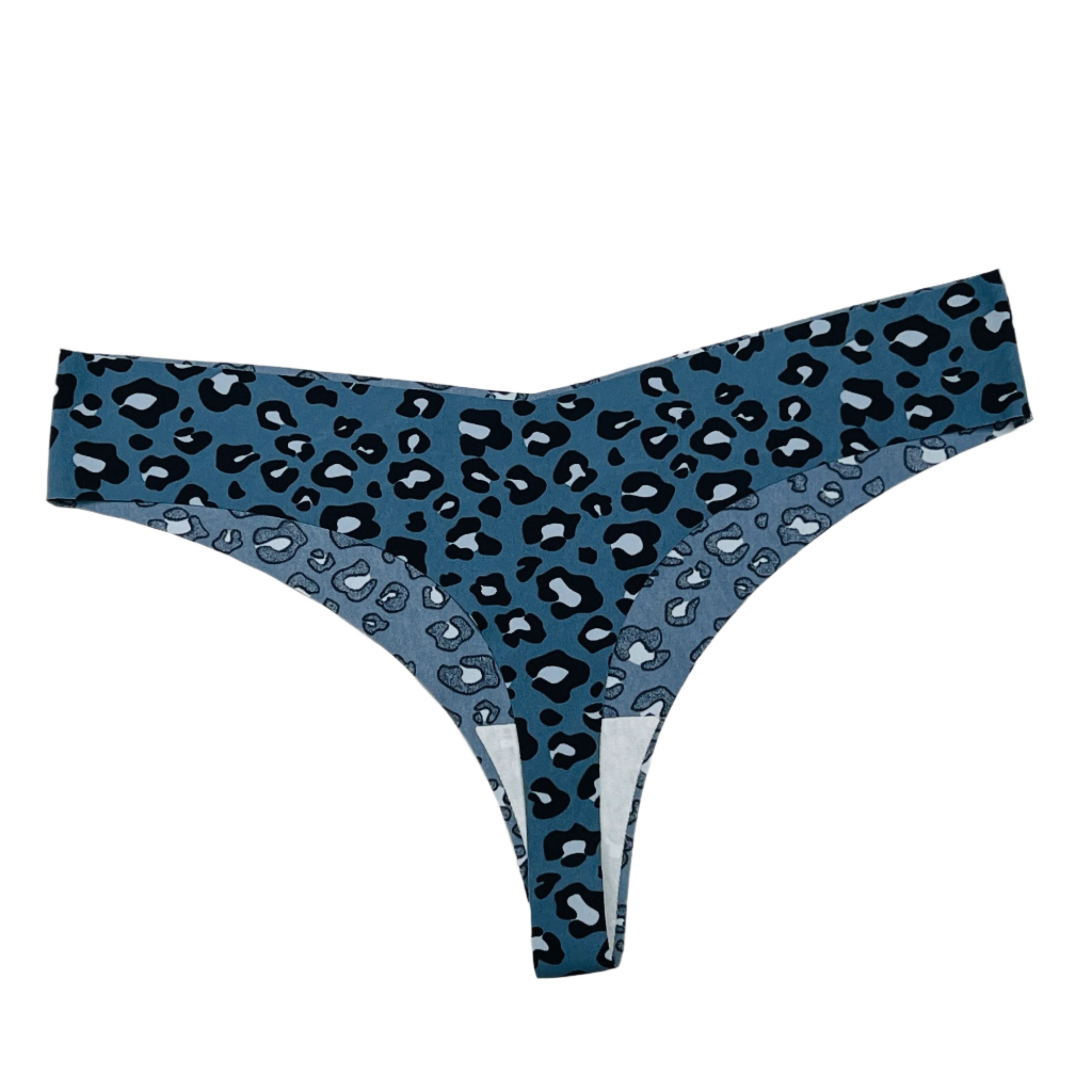 Laser-cut thong briefs - cheetah print - blue