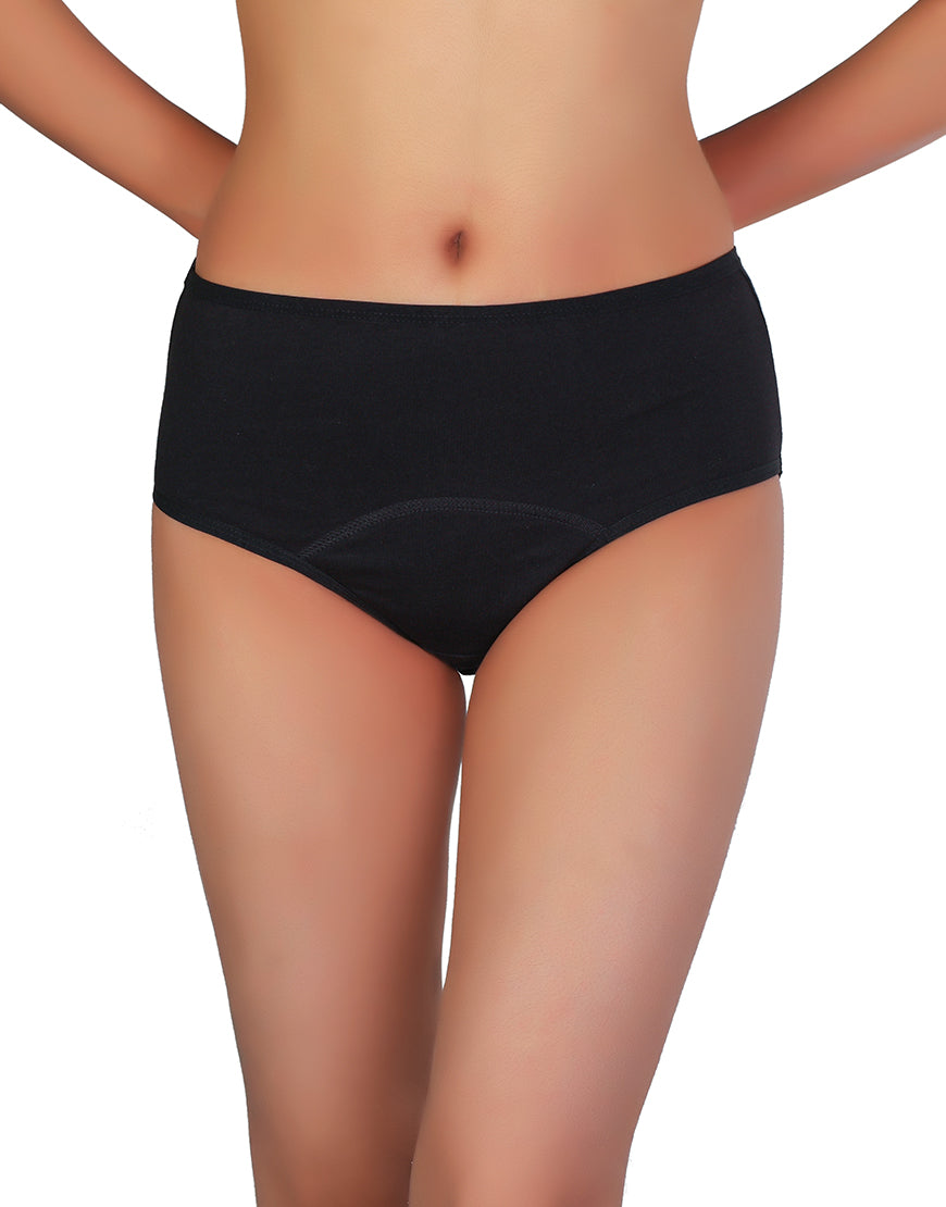 SUPER SOFT COTTON HIGH-WAIST PERIOD PANTIES - BLACK