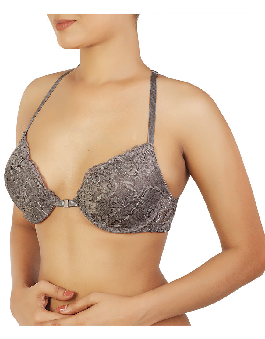 Pack of 2 elegant back lace bras with front opening – Pale Yellow