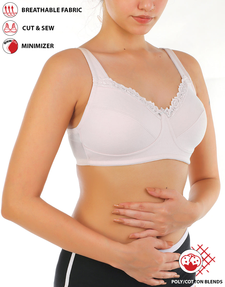 Full Coverage Bra, Super Support, Cut &amp; Sew Cups, Minimizer – White