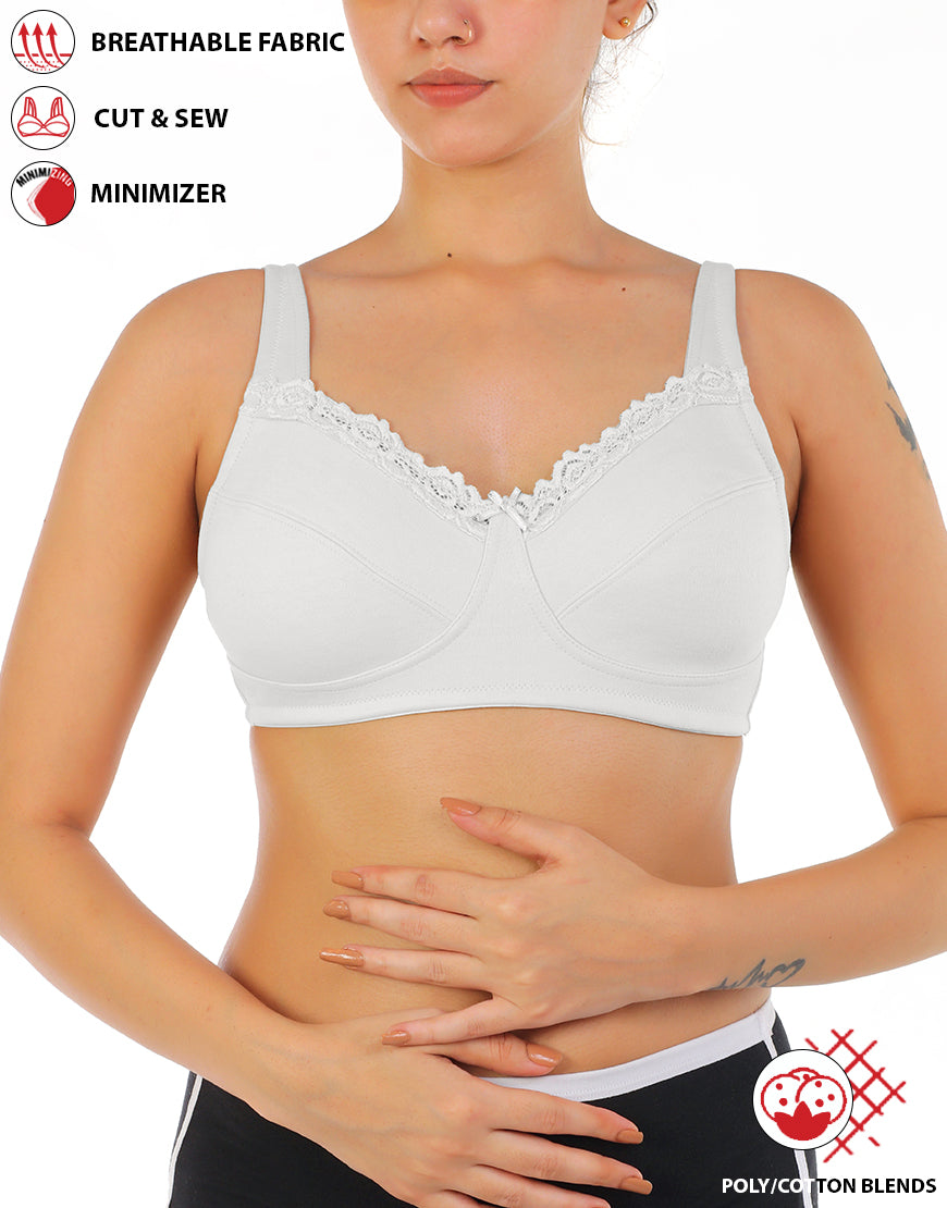 Full Coverage Bra, Super Support, Cut &amp; Sew Cups, Minimizer – White